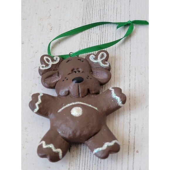 Ceramic reindeer glitter ornament Xmas decor santa - Picture 1 of 4